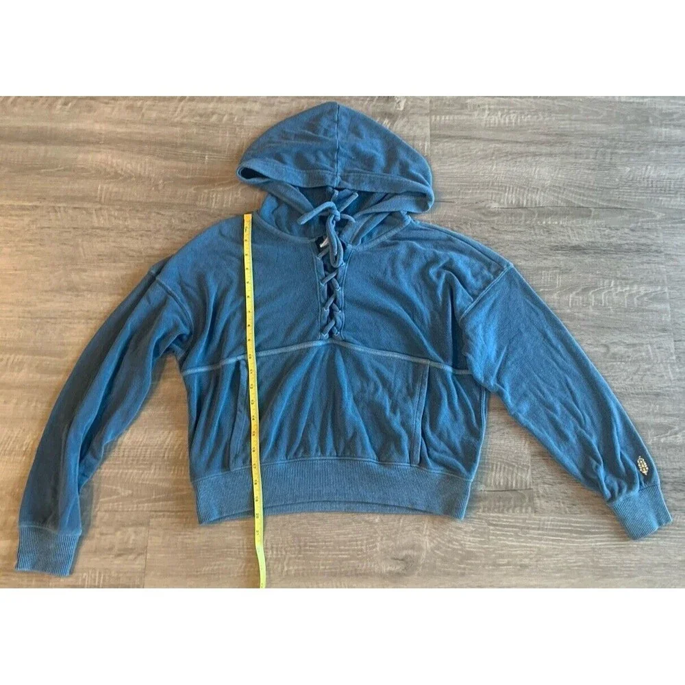 Fp Free People Movement Believe It Lace Up Crop Hoodie Blue Sweatshirt Size XS